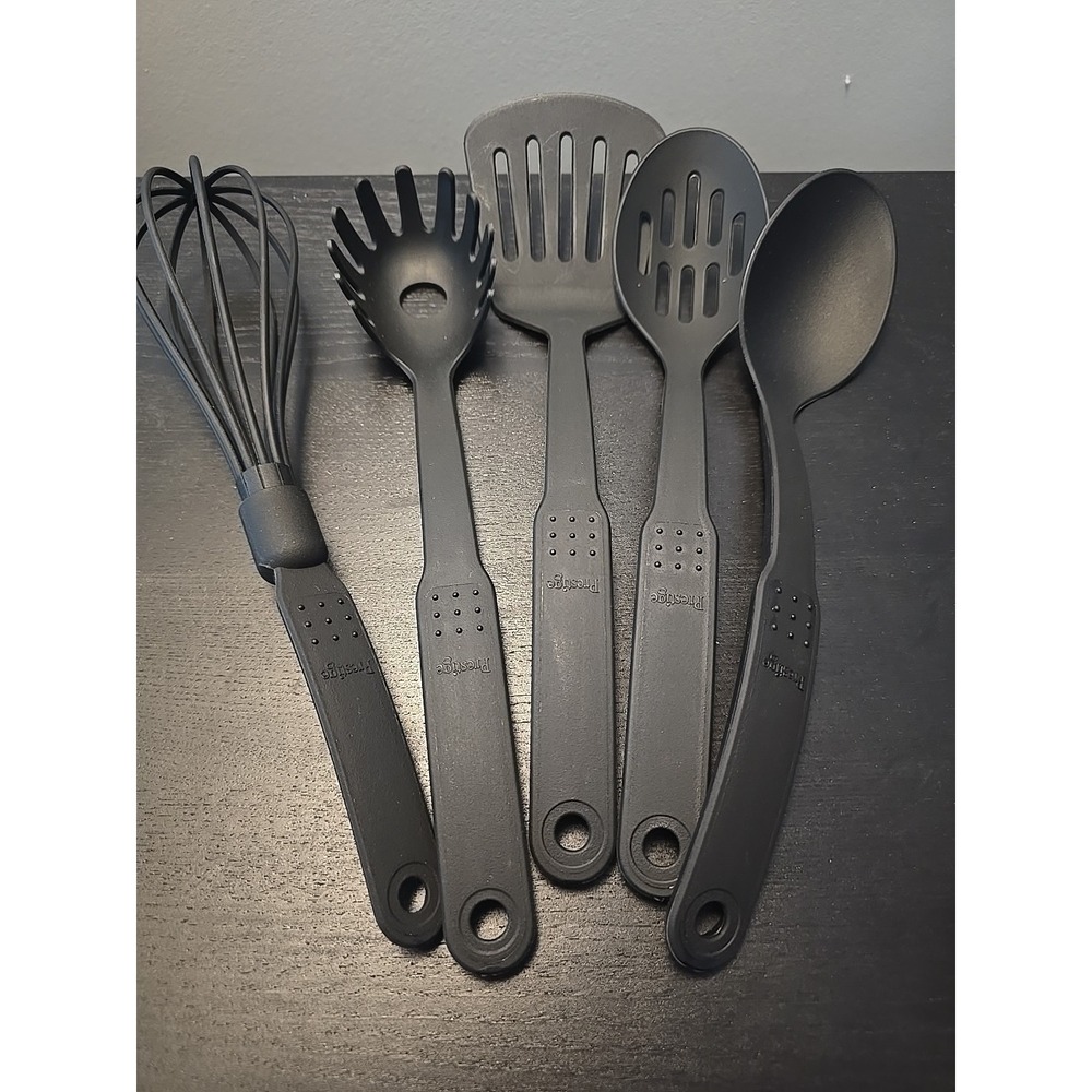 5 PC Set PRESTIGE NYLON PLASTIC UTENSILS SPATULA SLOTTED  SPAGHETTI SPOONS Solid
